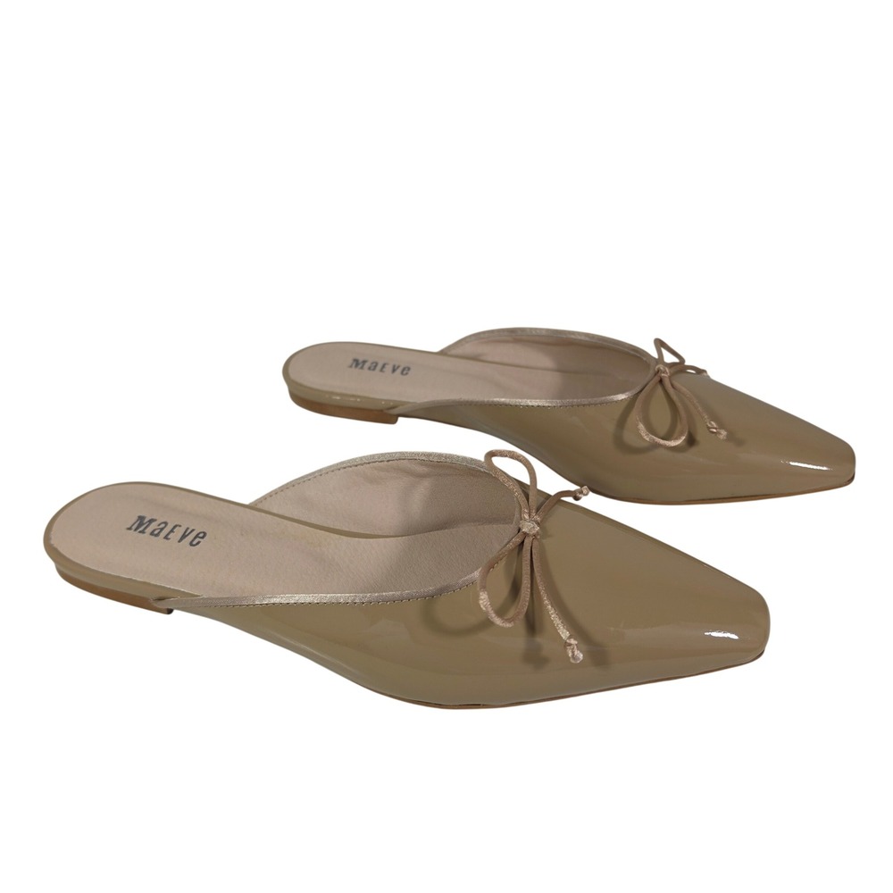Maeve Patent Leather Bow Mule Flats Nude Beige EU 38 minimalist neutral